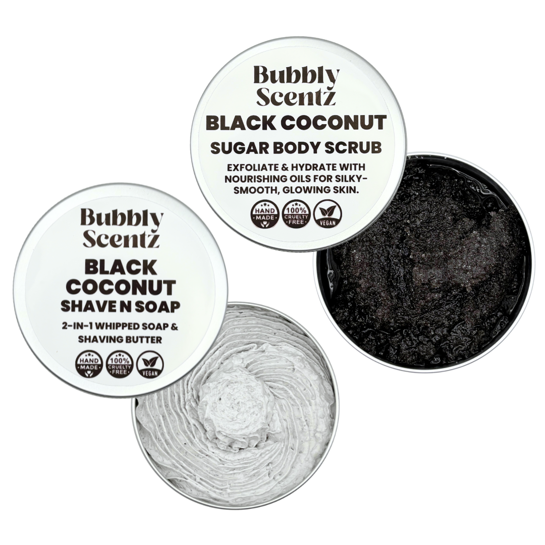 Black Coconut Sugar Body Scrub & Shave N Soap Duo