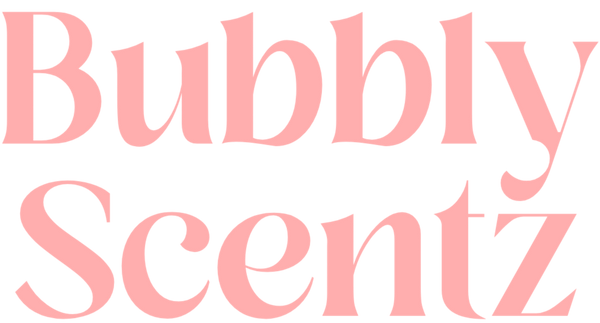 Brand name 'Bubbly Scentz' in pink text on a white background
